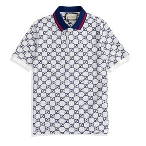 Gucci Men's Polo with Navy and White Pattern